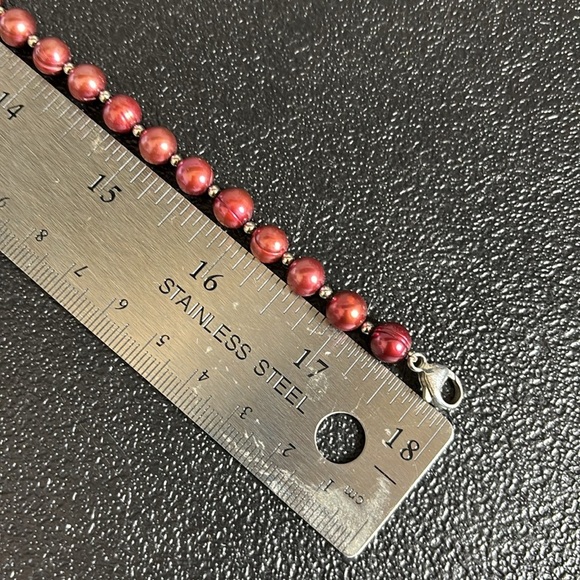 Marked 925 Clasp Sterling Silver Glass Pearl Maroon Beaded Necklace - Picture 7 of 7